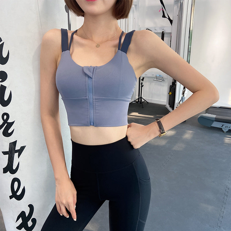 Front zipper gathers shape fitness sports underwear