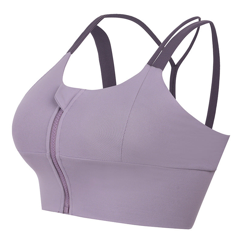 Front zipper gathers shape fitness sports underwear