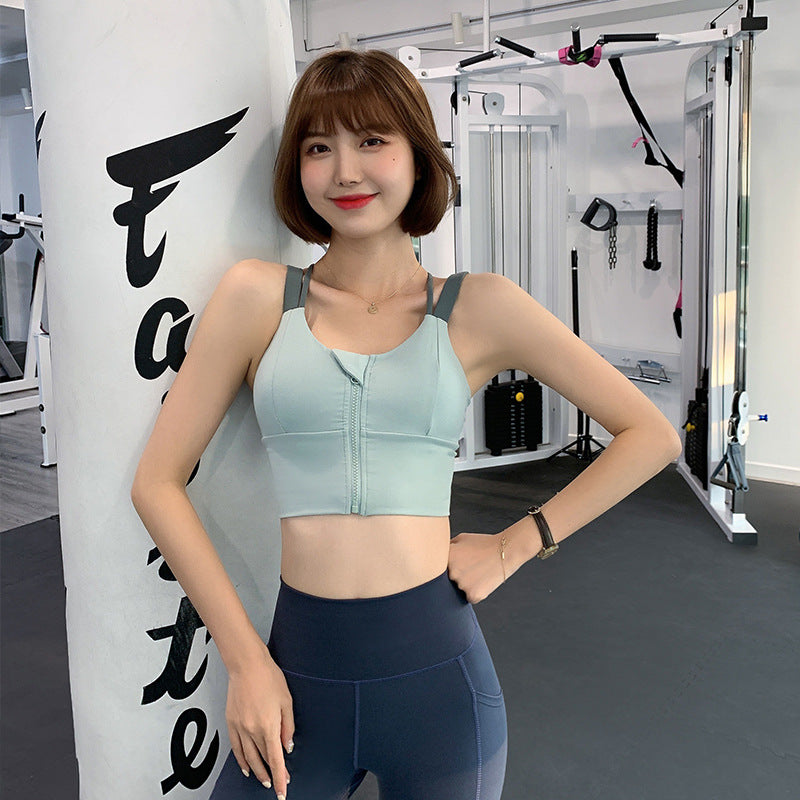 Front zipper gathers shape fitness sports underwear