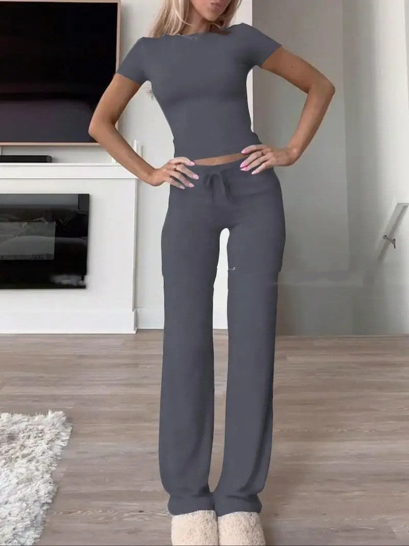 Casual Suit Short Sleeve Top And Trousers Homewear