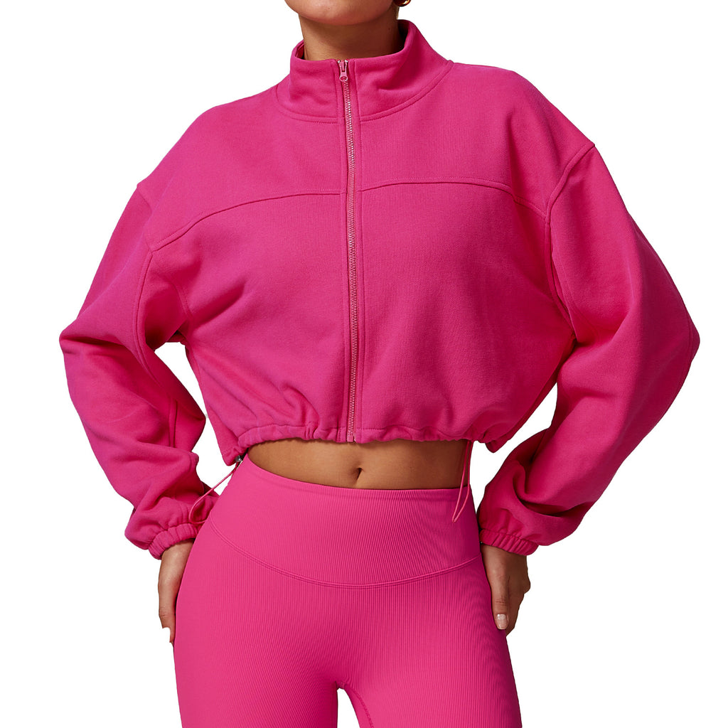 Fall And Winter Outer Wear Warm Loose Sports And Leisure Stand Collar Cardigan Running Fitness Sweater Coat