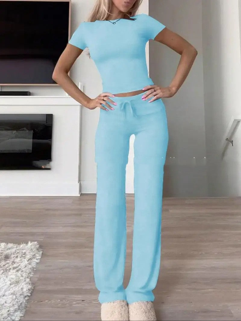 Casual Suit Short Sleeve Top And Trousers Homewear